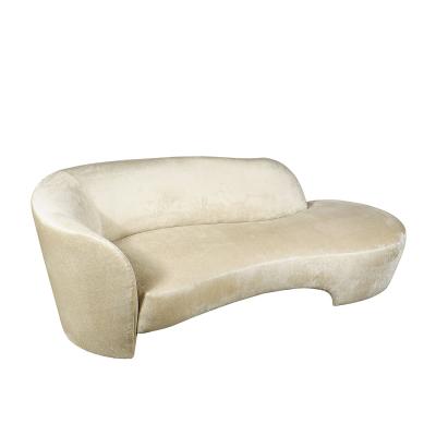 Mid Century Modernist Curved Sofa in Oyster Velvet Upholstery
