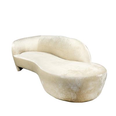 Mid Century Modernist Curved Sofa in Oyster Velvet Upholstery