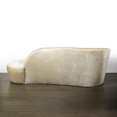 Mid Century Modernist Curved Sofa in Oyster Velvet Upholstery