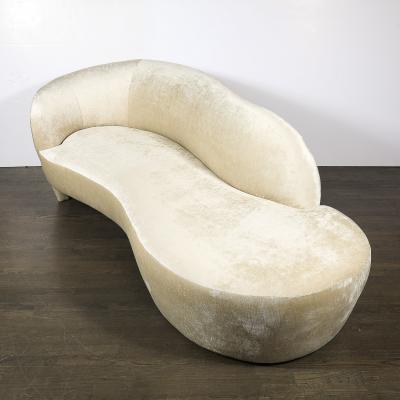 Mid Century Modernist Curved Sofa in Oyster Velvet Upholstery