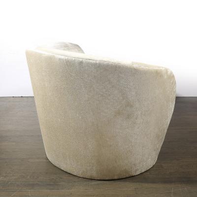 Mid Century Modernist Curved Sofa in Oyster Velvet Upholstery