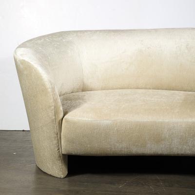 Mid Century Modernist Curved Sofa in Oyster Velvet Upholstery