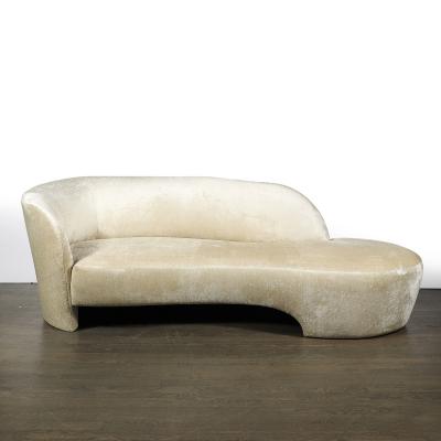 Mid Century Modernist Curved Sofa in Oyster Velvet Upholstery