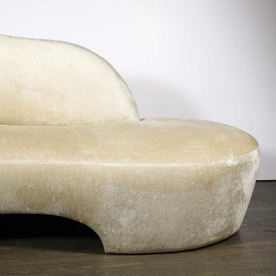 Mid Century Modernist Curved Sofa in Oyster Velvet Upholstery