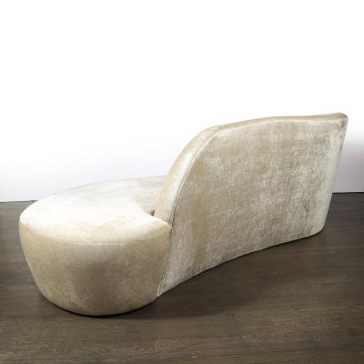 Mid Century Modernist Curved Sofa in Oyster Velvet Upholstery