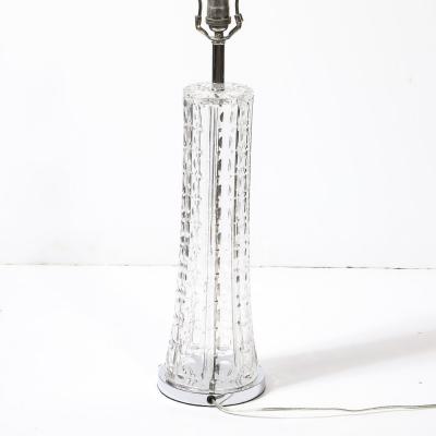 Mid Century Modernist Cut Crystal Table Lamps On Chrome Bases