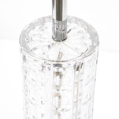 Mid Century Modernist Cut Crystal Table Lamps On Chrome Bases