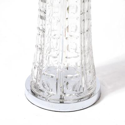 Mid Century Modernist Cut Crystal Table Lamps On Chrome Bases