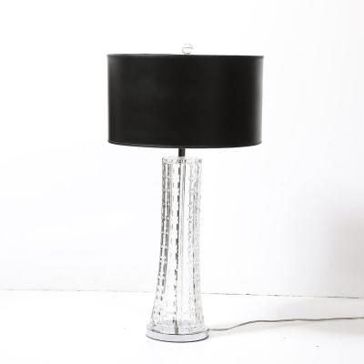 Mid Century Modernist Cut Crystal Table Lamps On Chrome Bases