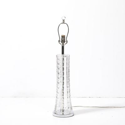 Mid Century Modernist Cut Crystal Table Lamps On Chrome Bases