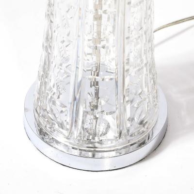 Mid Century Modernist Cut Crystal Table Lamps On Chrome Bases