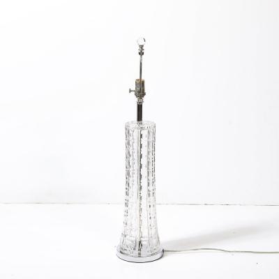 Mid Century Modernist Cut Crystal Table Lamps On Chrome Bases