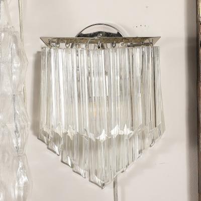 Mid Century Modernist Diamond Form Hand Blown Murano Quadretti Glass Sconces