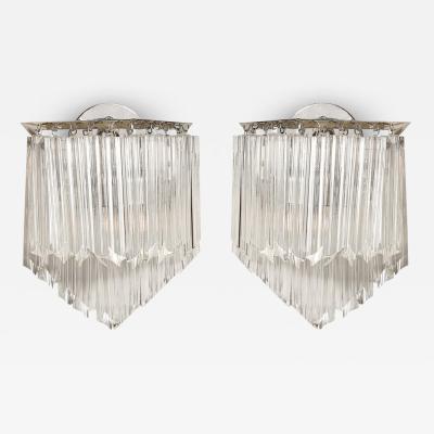 Mid Century Modernist Diamond Form Hand Blown Murano Quadretti Glass Sconces