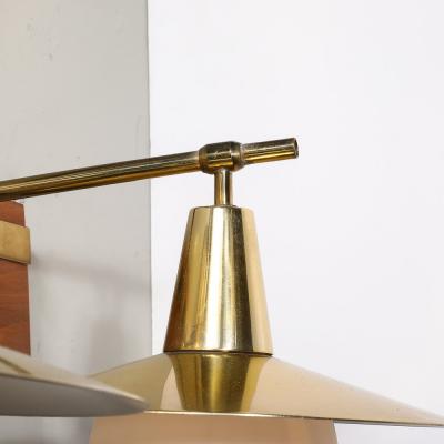 Mid Century Modernist Dual Head Brass Frosted Glass Sconce on Teakwood