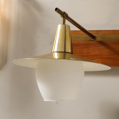 Mid Century Modernist Dual Head Brass Frosted Glass Sconce on Teakwood