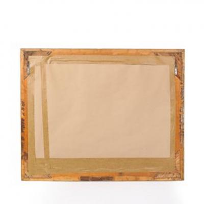 Mid Century Modernist Eglomise Giltwood Stylized Chinoiserie Bordered Mirror