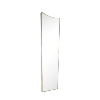 Mid Century Modernist Elongated Brass Wrapped Mirror with Curved Top Detailing