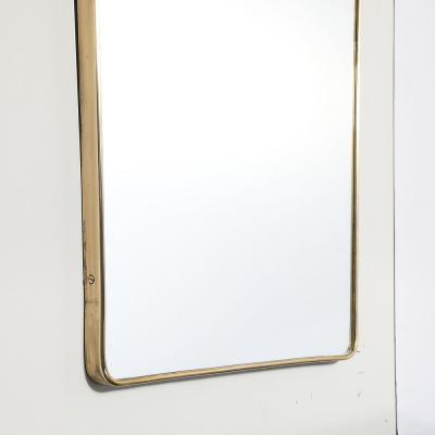 Mid Century Modernist Elongated Brass Wrapped Mirror with Curved Top Detailing