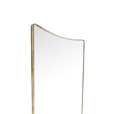 Mid Century Modernist Elongated Brass Wrapped Mirror with Curved Top Detailing