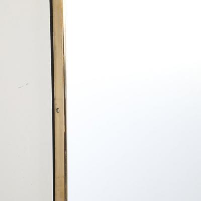 Mid Century Modernist Elongated Brass Wrapped Mirror with Curved Top Detailing