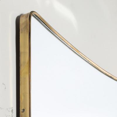 Mid Century Modernist Elongated Brass Wrapped Mirror with Curved Top Detailing