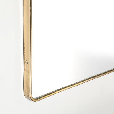 Mid Century Modernist Elongated Brass Wrapped Mirror with Curved Top Detailing