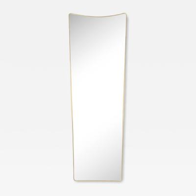 Mid Century Modernist Elongated Brass Wrapped Mirror with Curved Top Detailing