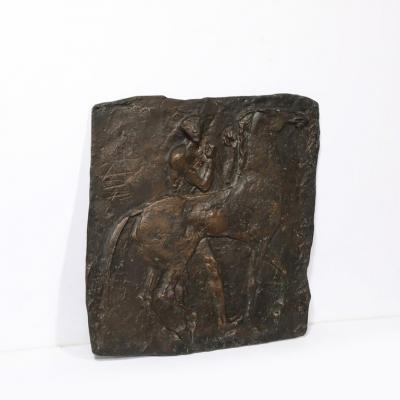 Mid Century Modernist Equestrian Bronze Relief Plaque signed Franz Mikorey