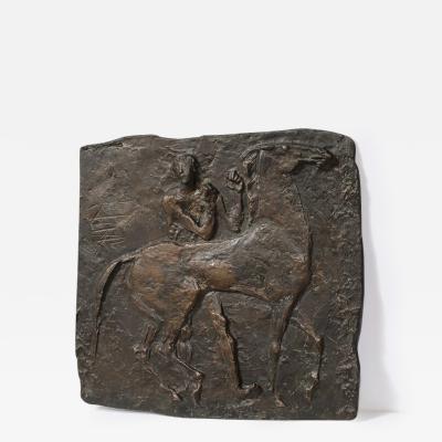 Mid Century Modernist Equestrian Bronze Relief Plaque signed Franz Mikorey