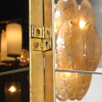 Mid Century Modernist Four Panel Mirror Screen w Antique Gilt Wood Detailing