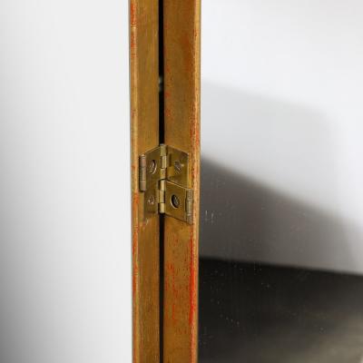 Mid Century Modernist Four Panel Mirror Screen w Antique Gilt Wood Detailing