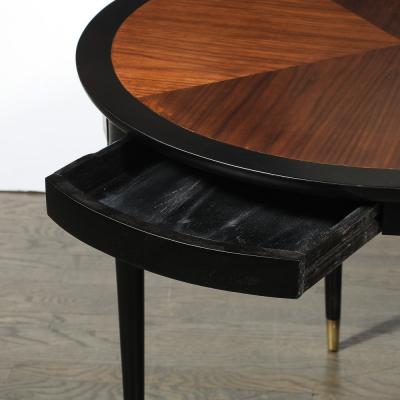 Mid Century Modernist Game Table in Book Matched Walnut W Ebonized Detailing