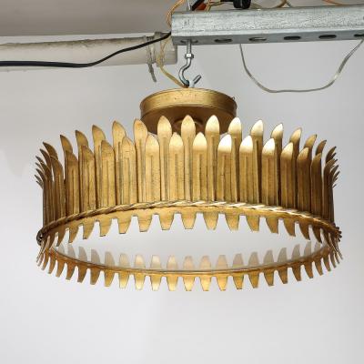 Mid Century Modernist Geometric Feather Form Brass Frosted Glass Flush Mount