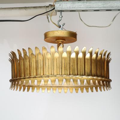 Mid Century Modernist Geometric Feather Form Brass Frosted Glass Flush Mount