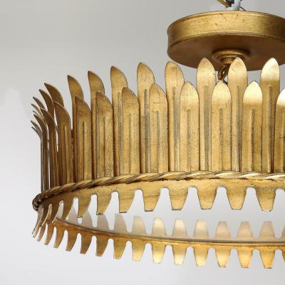 Mid Century Modernist Geometric Feather Form Brass Frosted Glass Flush Mount