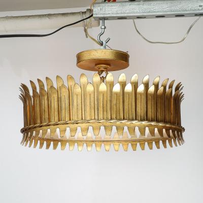 Mid Century Modernist Geometric Feather Form Brass Frosted Glass Flush Mount