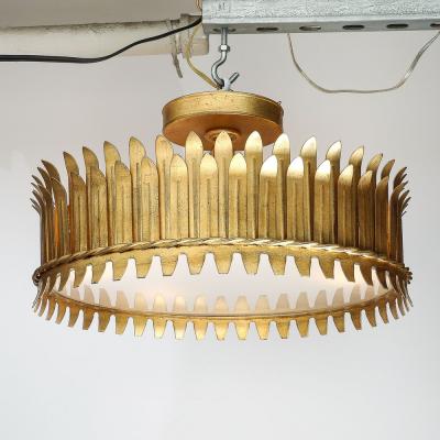 Mid Century Modernist Geometric Feather Form Brass Frosted Glass Flush Mount