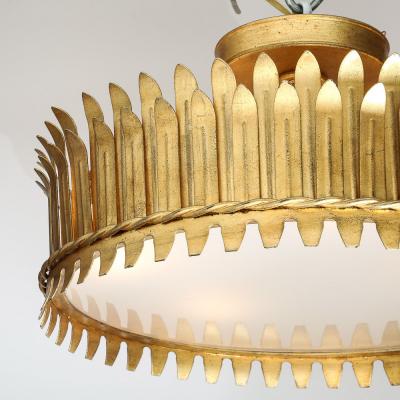 Mid Century Modernist Geometric Feather Form Brass Frosted Glass Flush Mount