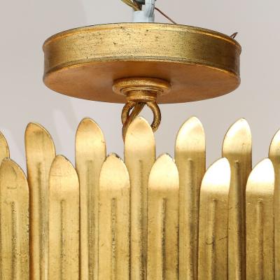 Mid Century Modernist Geometric Feather Form Brass Frosted Glass Flush Mount