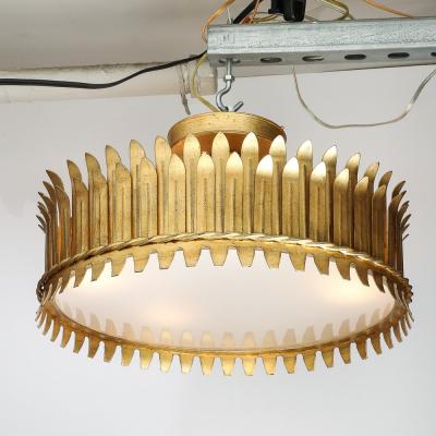 Mid Century Modernist Geometric Feather Form Brass Frosted Glass Flush Mount