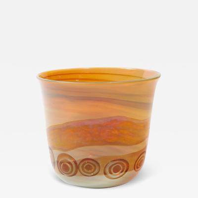 Mid Century Modernist Hand Blown Banded Citrine w Amber Ring Murano Glass Vase