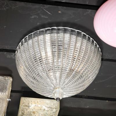 Mid Century Modernist Hand Blown Domed Translucent Murano Glass Flush Mount