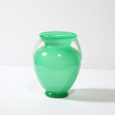 Mid Century Modernist Hand Blown Murano Amphora Glass Vase in Jade White