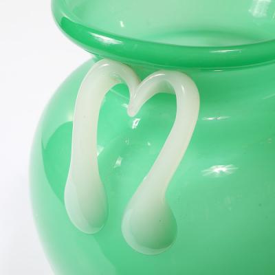 Mid Century Modernist Hand Blown Murano Amphora Glass Vase in Jade White