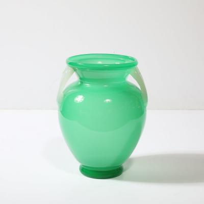 Mid Century Modernist Hand Blown Murano Amphora Glass Vase in Jade White