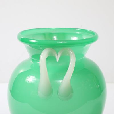 Mid Century Modernist Hand Blown Murano Amphora Glass Vase in Jade White
