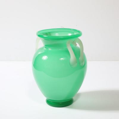 Mid Century Modernist Hand Blown Murano Amphora Glass Vase in Jade White