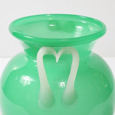 Mid Century Modernist Hand Blown Murano Amphora Glass Vase in Jade White
