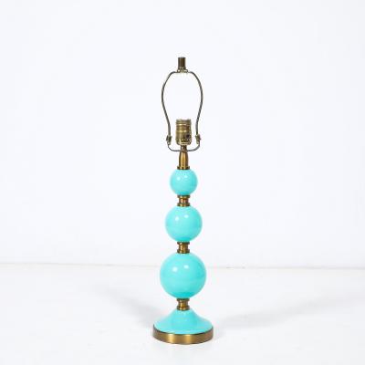 Mid Century Modernist Hand Blown Murano Glass Ball Table Lamp in Robins Egg Blue